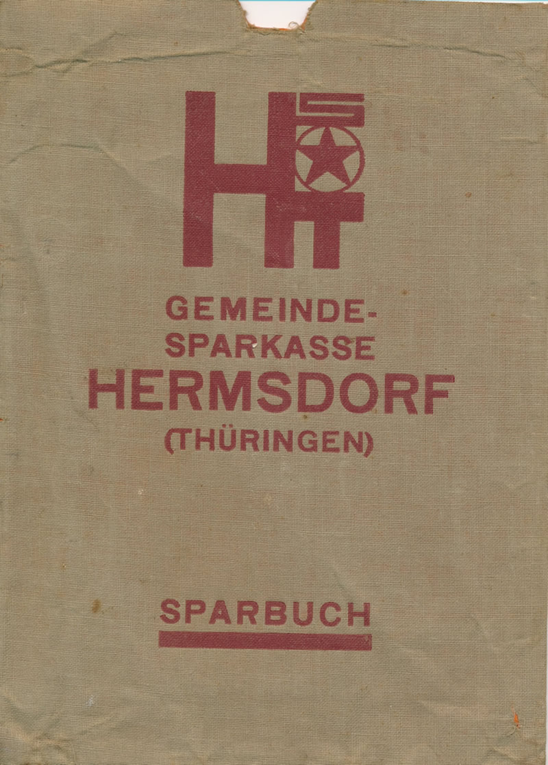 Beutel für ein Sparbuch der Hermsdorfer Sparkasse aus dem Jahr 1933 